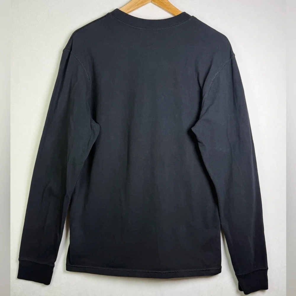 True Religion Men’s Long Sleeve Henley Shirt Black Horseshoe Logo Y2K L